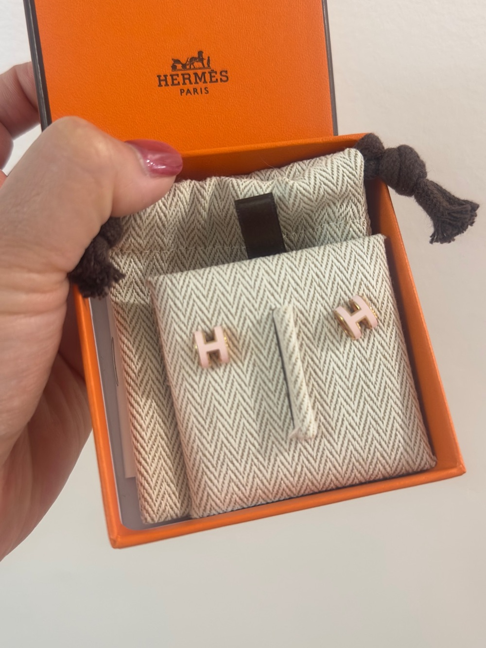Authentic HERMES Mini Pop H Earring Rose Dragee Pink Rose Gold Hardware RGHW - Picture 6 of 8